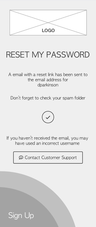 Mockup for reset password page