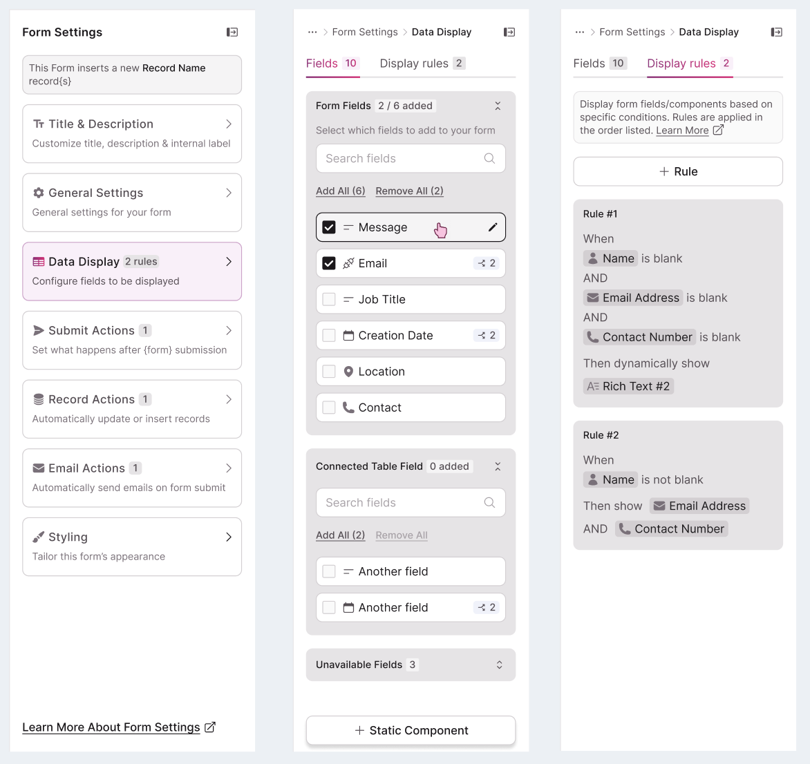 Redesigned form settings