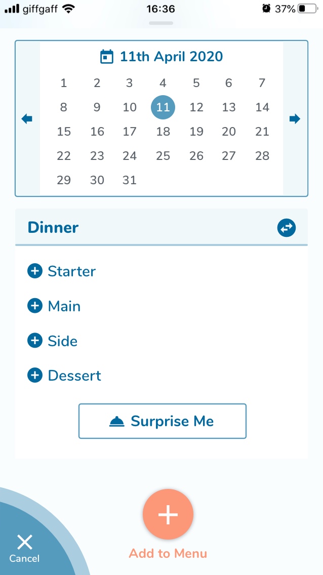 Schedule a meal with calendar