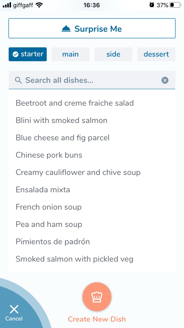 Search dishes
